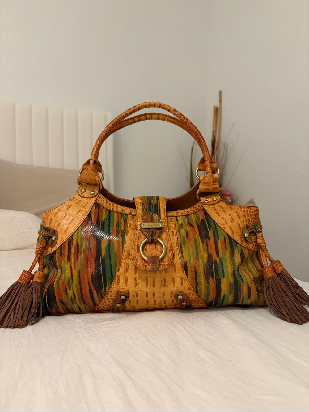Vintage Sharif Studio Y2K Tribal Croc Embossed Tassel Satchel Bag